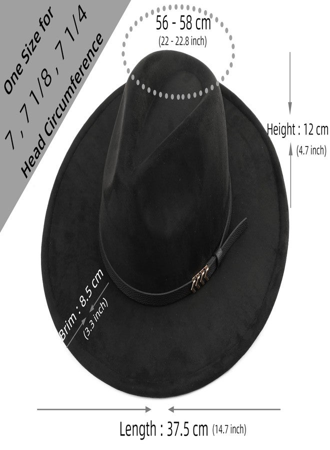 Pro Celia Wide Brim Fedora Hat for Men Women Big Rancher Felt Hat (US, Alpha, One Size, Belt-Black) - Image 2