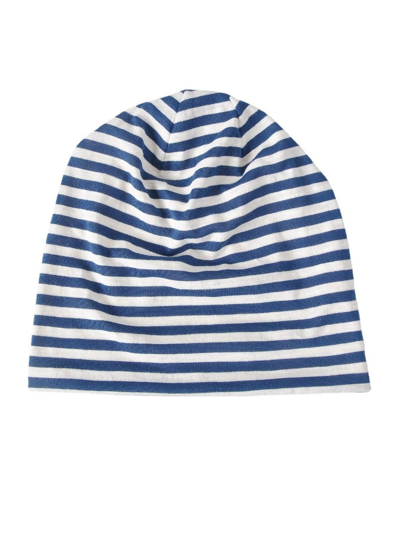 Infinity Scarf Headwear Cap Stripes Breathable Beanie Hat Navy Blue/White  - Image 2