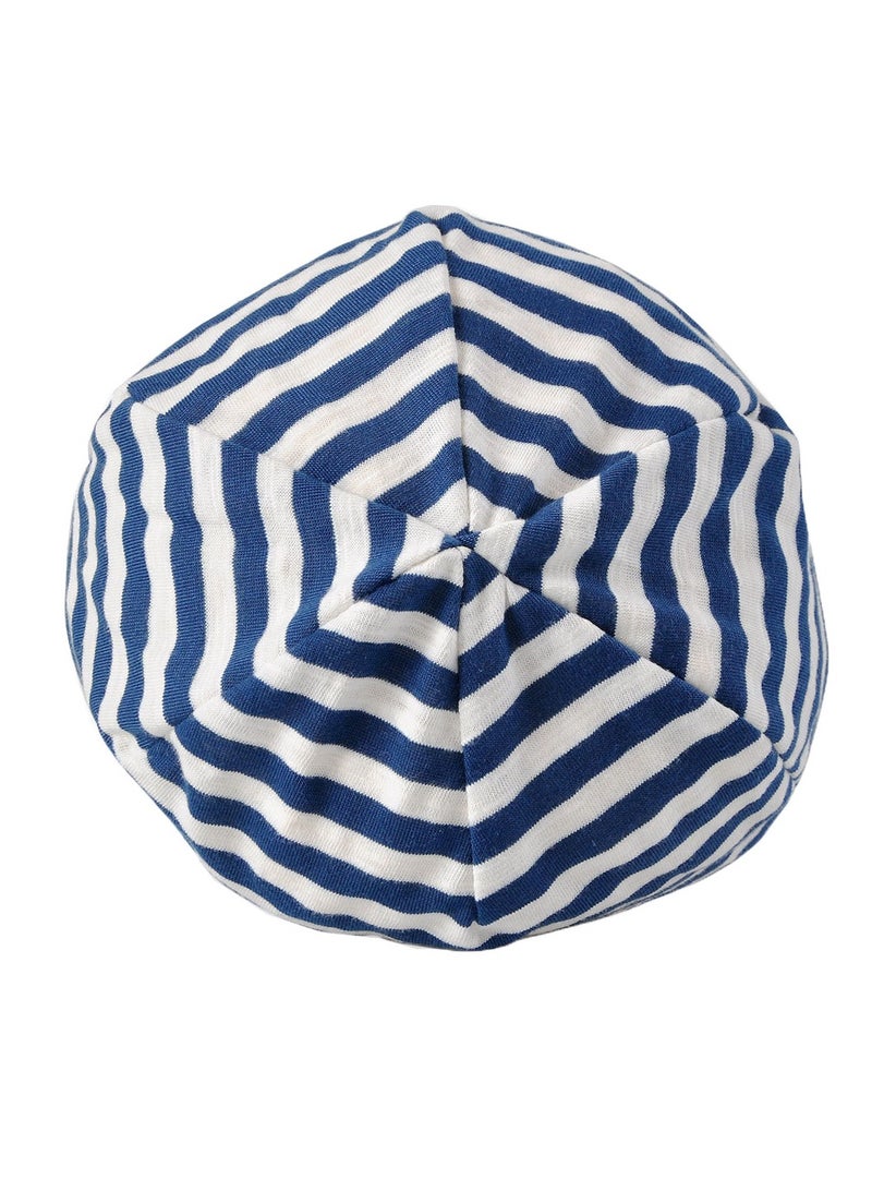 Infinity Scarf Headwear Cap Stripes Breathable Beanie Hat Navy Blue/White  - Image 3