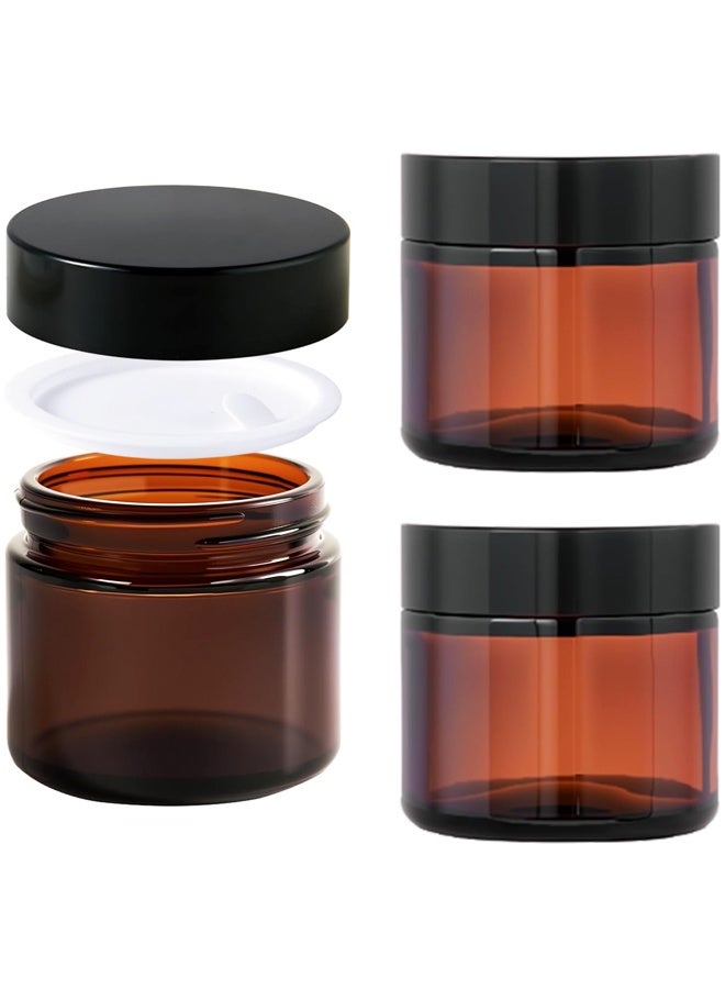 2 Pack Amber Glass Jars with Lids Empty Cosmetic Containers Round Airtight Glass Jar with Black Lid for Storing Lotions Powders Ointments - Image 1