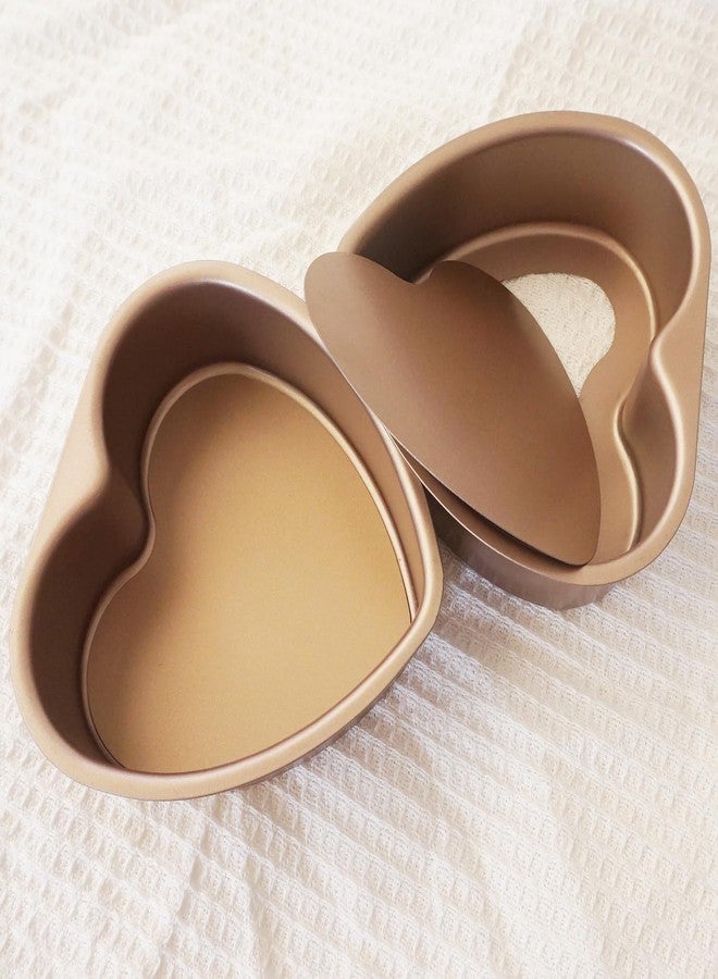 Heluok Heart Shaped Cake Pan 6Inch, Gold Heart Cake Pan Removable Bottom, Muffin Pan Baking Set of 2 for Brownies, Cheesecake, Non-Stick Carbon Steel Shape Mold, Love - Image 2
