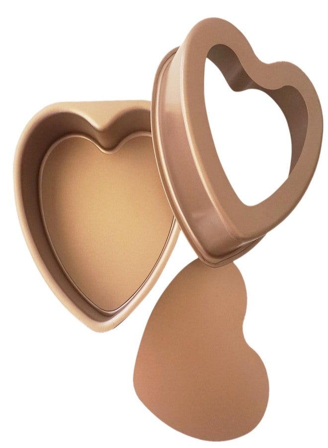 Heluok Heart Shaped Cake Pan 6Inch, Gold Heart Cake Pan Removable Bottom, Muffin Pan Baking Set of 2 for Brownies, Cheesecake, Non-Stick Carbon Steel Shape Mold, Love - Image 1