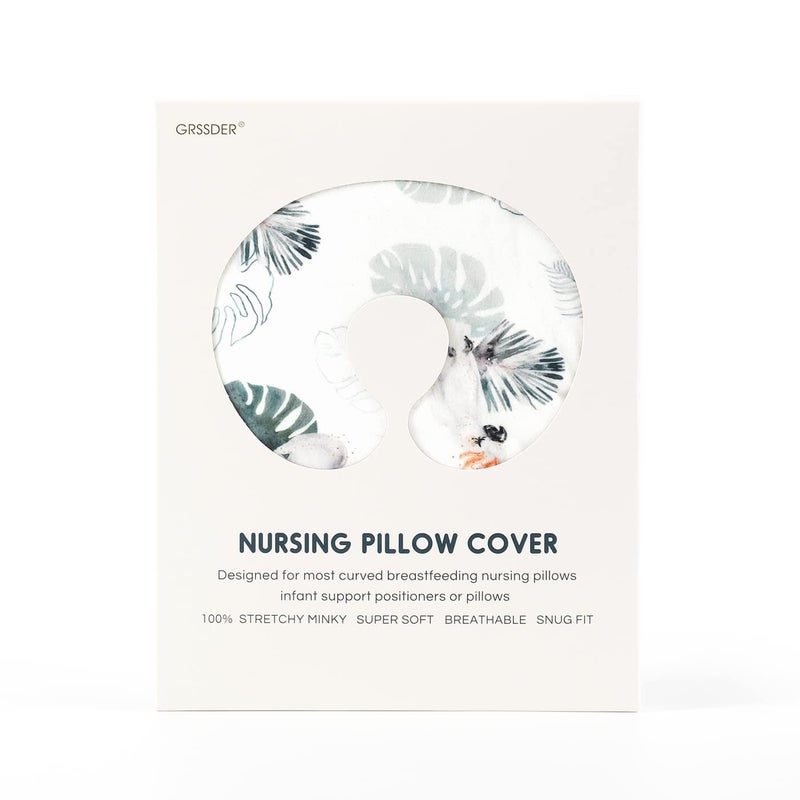 GRSSDER Soft Stretchy Minky Nursing Pillow Cover, Breastfeeding Pillow Slipcover for Boys & Girls, Nursing Pillow Case for Newborn, Stylish Watercolor Animals, Mint Green - Image 4