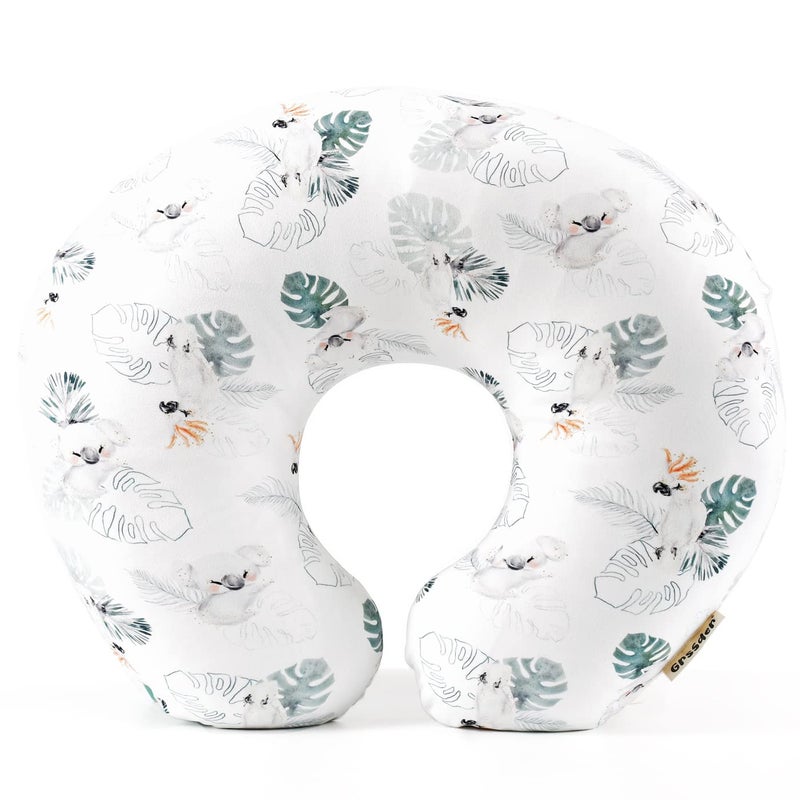 GRSSDER Soft Stretchy Minky Nursing Pillow Cover, Breastfeeding Pillow Slipcover for Boys & Girls, Nursing Pillow Case for Newborn, Stylish Watercolor Animals, Mint Green - Image 1