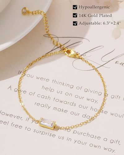 FUNEIA Birthstone Gold Bracelets for Women Non Tarnish Trendy Dainty 14K Gold Plated Bracelet Stack Stackable Blue Green May Emerald Friendship Bracelets Jewelry Gifts for Mom Best Friend - Image 4