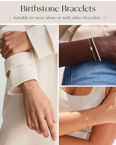 FUNEIA Birthstone Gold Bracelets for Women Non Tarnish Trendy Dainty 14K Gold Plated Bracelet Stack Stackable Blue Green May Emerald Friendship Bracelets Jewelry Gifts for Mom Best Friend - Image 5