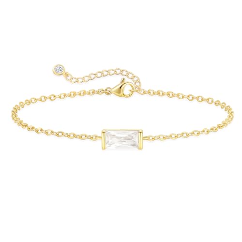 FUNEIA Birthstone Gold Bracelets for Women Non Tarnish Trendy Dainty 14K Gold Plated Bracelet Stack Stackable Blue Green May Emerald Friendship Bracelets Jewelry Gifts for Mom Best Friend - Image 1