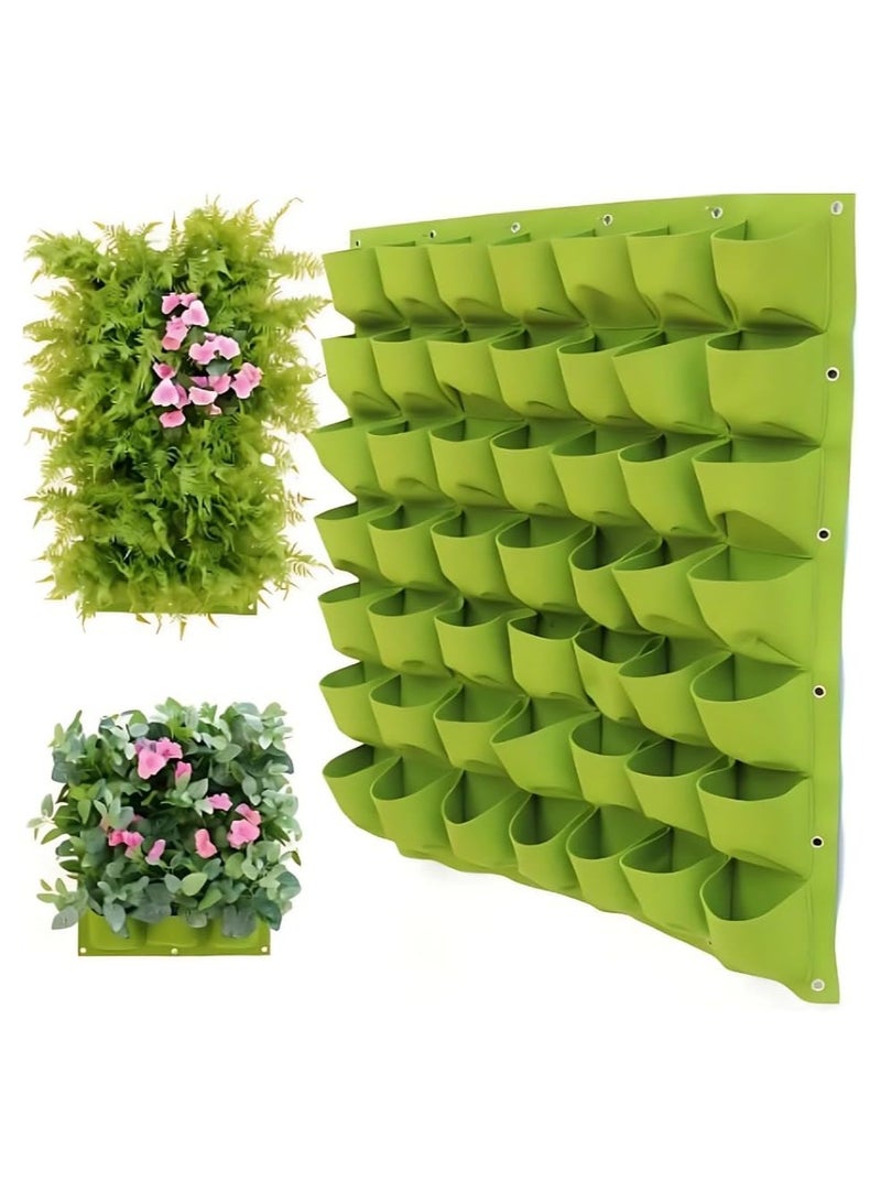 Generic Non Woven Felt Cloth Pocket Planter Bag, Colour - Green, Dimension: 100 CM Length X 100 CM Width, 49-pocket bag, Vertical Planter Pockets for Herbs, Flowers, Vegetables, Succulents  - Image 1