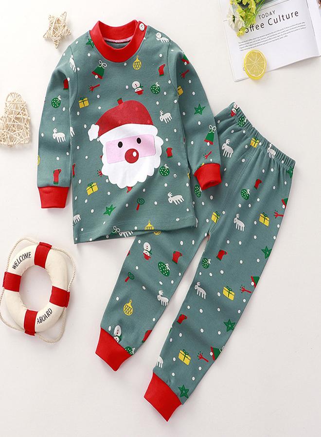 babyqlo Santa Face Green Pajama Set for Kids - Image 1