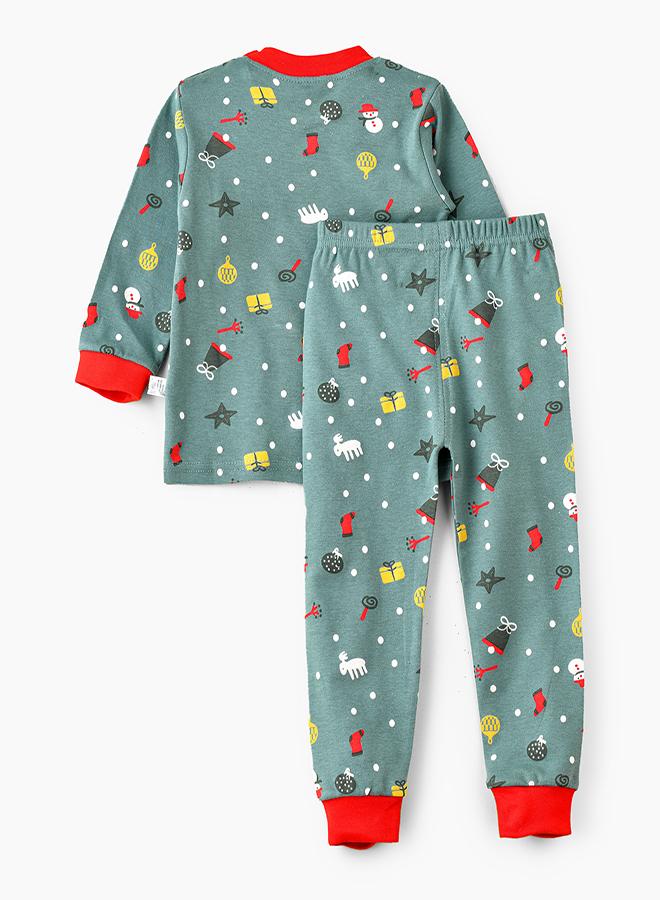 babyqlo Santa Face Green Pajama Set for Kids - Image 4