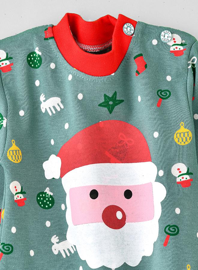 babyqlo Santa Face Green Pajama Set for Kids - Image 3