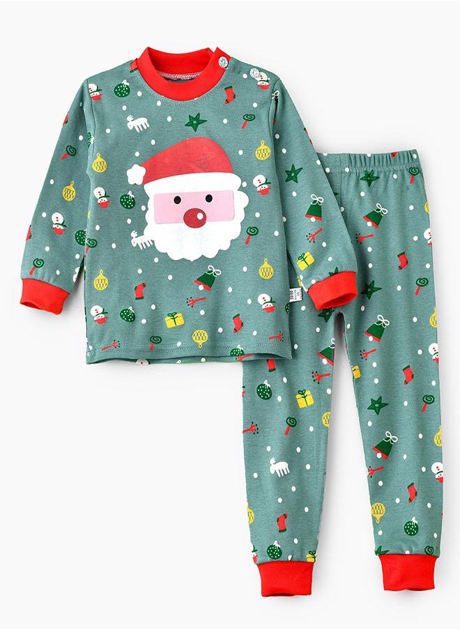 Santa Face Green Pajama Set for Kids - pzsku/Z3768574C7D82CFC8441BZ/45/_/1732721530/95bfdd0f-b9fb-4989-9519-ddee4de949dd