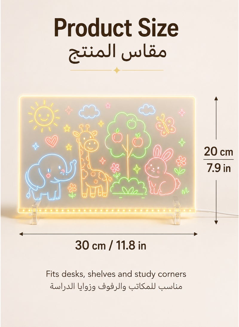 بيت إيزي لوح رسم مضيء LED للأطفال مقاس 30 × 20 سم، لوحة رسم قابلة لإعادة الاستخدام للرسم والتتبع وكتابة الملاحظات وعرضها في غرفة النوم، مع 7 أقلام وأوراق رسومات خطية، مناسب للأطفال بعمر 3 سنوات فأكثر - Image 5