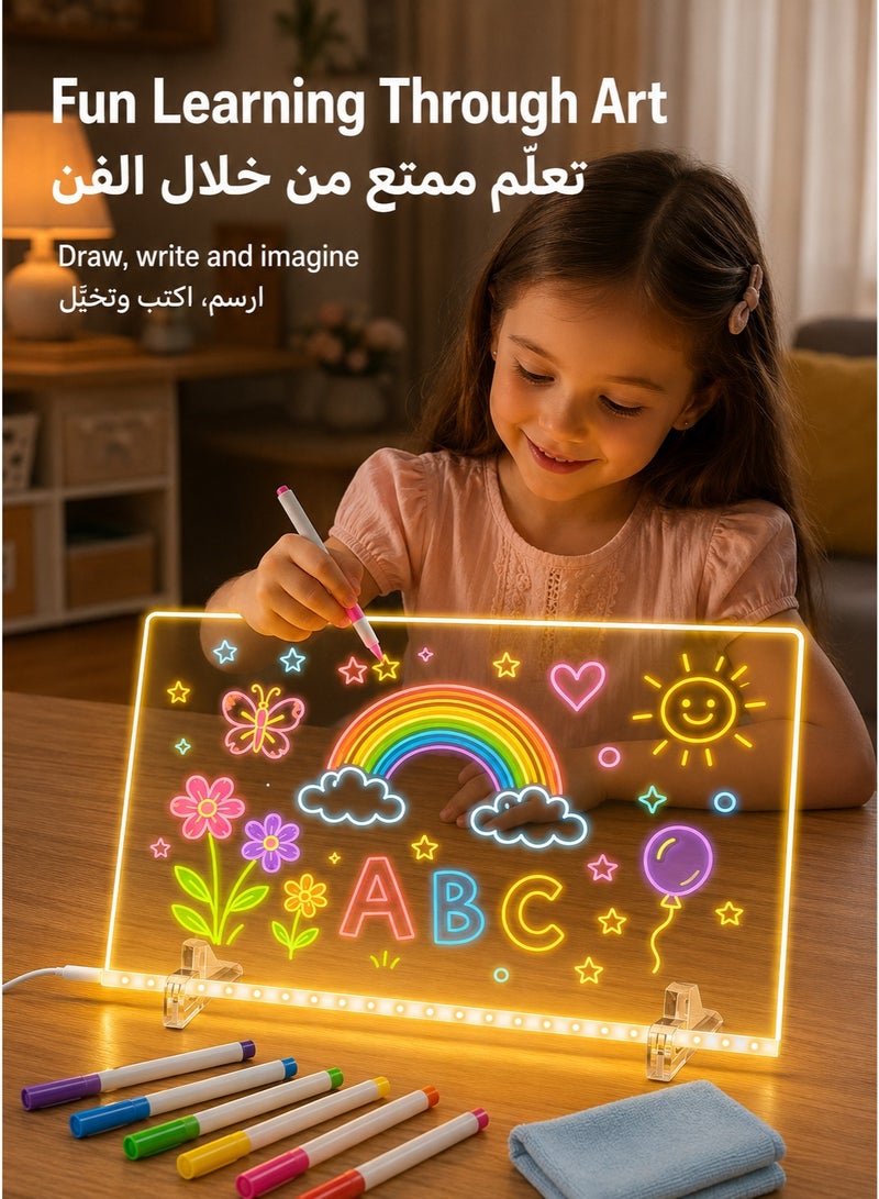 بيت إيزي لوح رسم مضيء LED للأطفال مقاس 30 × 20 سم، لوحة رسم قابلة لإعادة الاستخدام للرسم والتتبع وكتابة الملاحظات وعرضها في غرفة النوم، مع 7 أقلام وأوراق رسومات خطية، مناسب للأطفال بعمر 3 سنوات فأكثر - Image 3