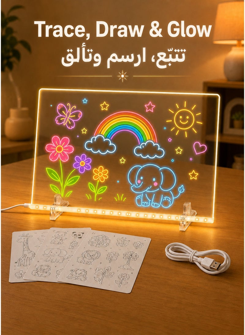 بيت إيزي لوح رسم مضيء LED للأطفال مقاس 30 × 20 سم، لوحة رسم قابلة لإعادة الاستخدام للرسم والتتبع وكتابة الملاحظات وعرضها في غرفة النوم، مع 7 أقلام وأوراق رسومات خطية، مناسب للأطفال بعمر 3 سنوات فأكثر - Image 4
