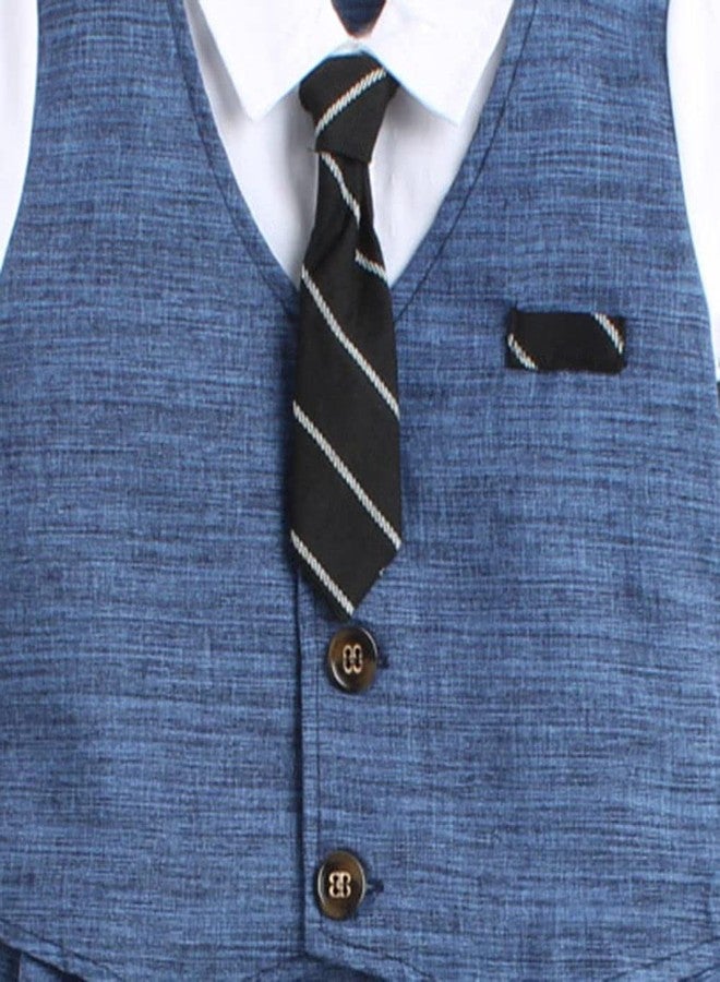 Hopscotch Boys Solid Applique Tie Romper In Blue Color for Ages 3-6 Months - Image 3