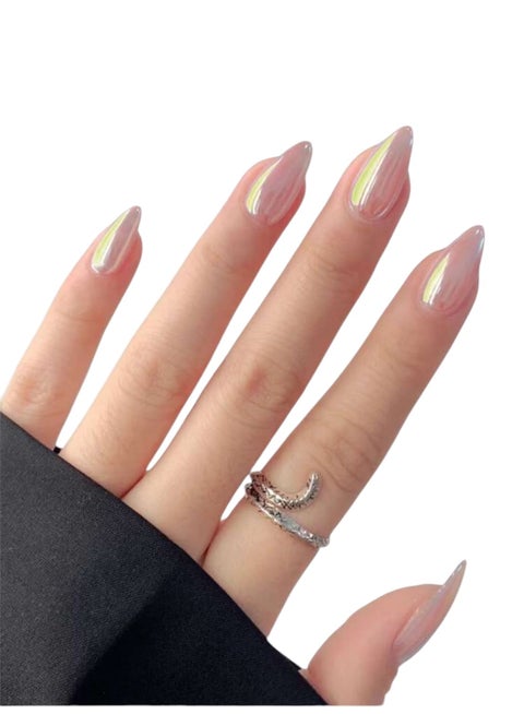 Short almond-shaped reflective mirror artificial nails 24PCS