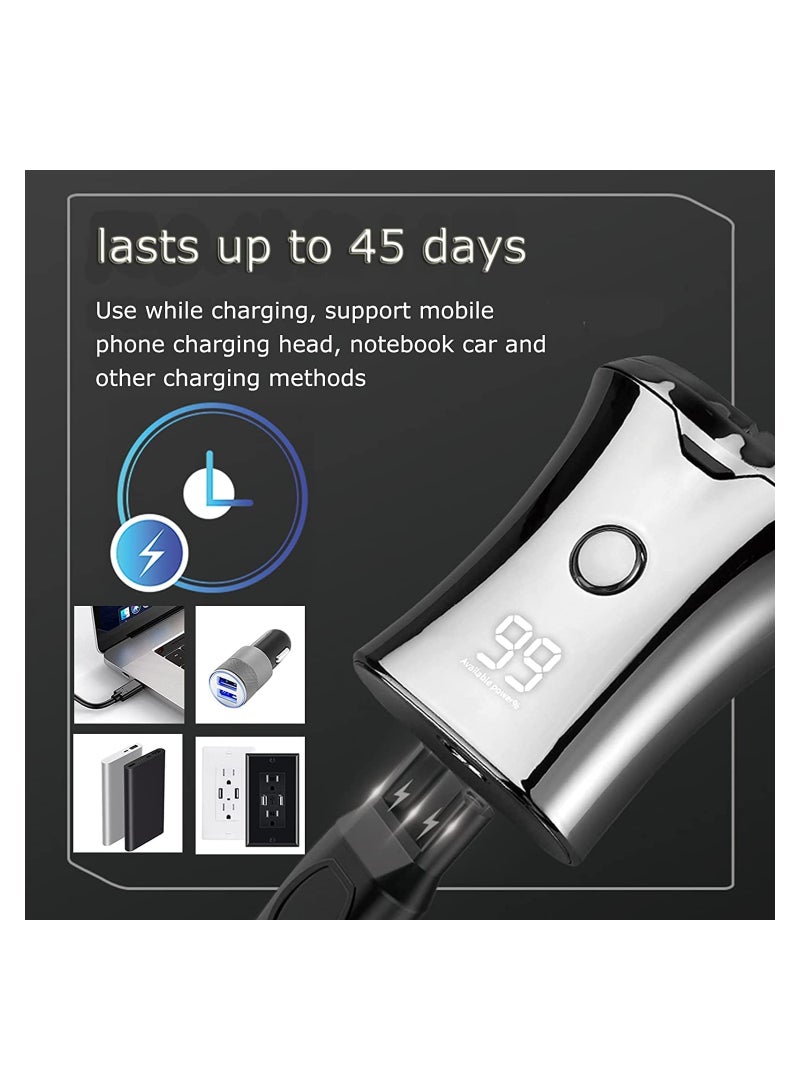 Electric Mini Travel Shaver for Men - Pocket Size Washable Electronic Razor - Mens Rechargeable Portable Cordless Shaving Face Beard - Wet & Dry Rotary Electrical Shave (Silver) - Image 2