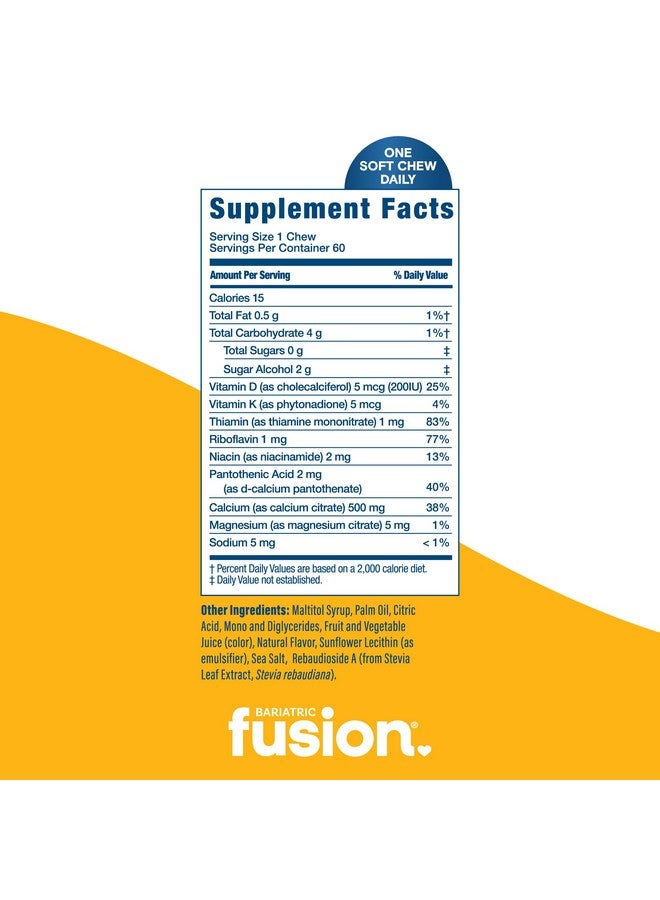 Bariatric Fusion Bariatric Calcium Chews | Calcium Citrate with Vitamin D3 Calcium Supplement Bariatric Vitamin | Sugar Free Calcium Citrate Chewable | Calcium Citrate 500mg | Lemon | 60 Count - Image 3