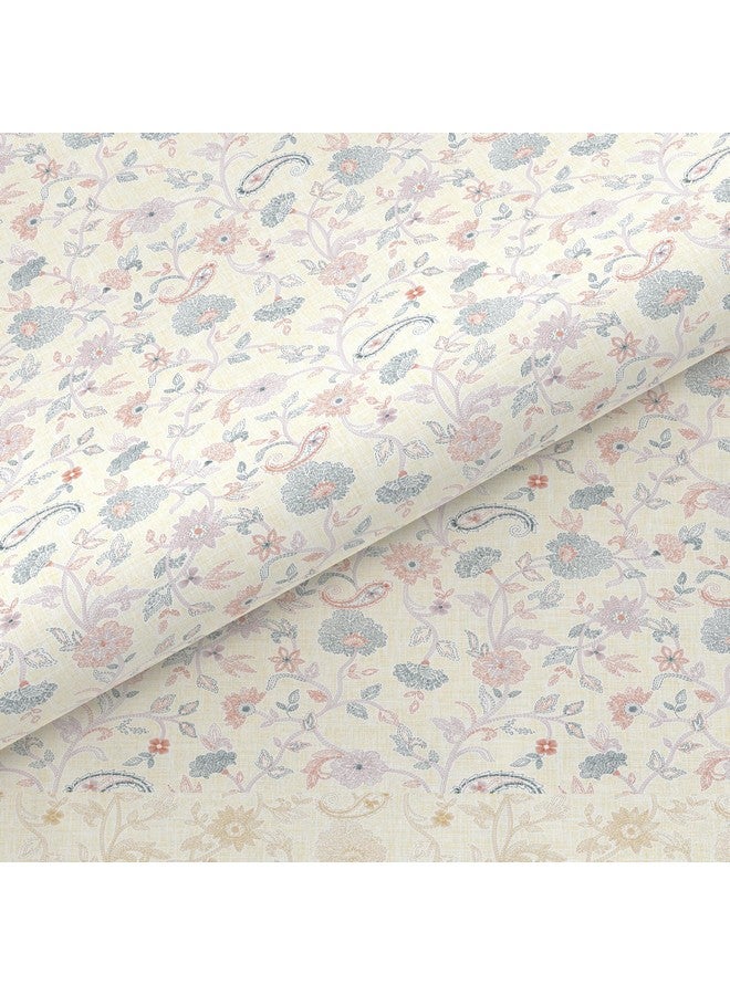 Trident Bedsheet King Size Cotton - 1 Bedsheet and 2 Pillowcases for Double Bed - Indian Traditional Craft - Sanskriti Collection-Kantha Peach - Image 5