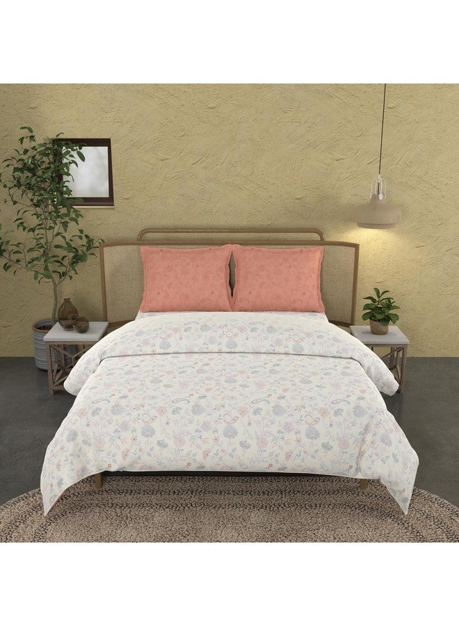 Trident Bedsheet King Size Cotton - 1 Bedsheet and 2 Pillowcases for Double Bed - Indian Traditional Craft - Sanskriti Collection-Kantha Peach - Image 1