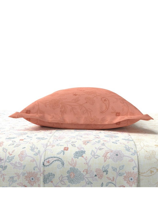 Trident Bedsheet King Size Cotton - 1 Bedsheet and 2 Pillowcases for Double Bed - Indian Traditional Craft - Sanskriti Collection-Kantha Peach - Image 4