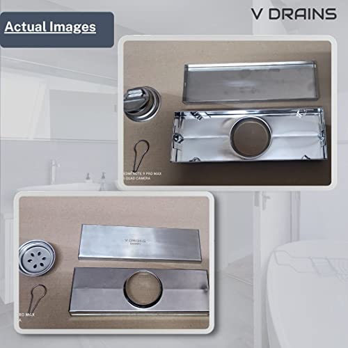 V DRAINS 600x100 mm Tile Marble Insert Floor Shower Drain Channel | Linear (Long) Drain for Bathrooms, Floor, Balconies of SS (Grade AISI 304 18/8) with Cockroach Trap | Center Outlet (24x4 inches) - Image 5
