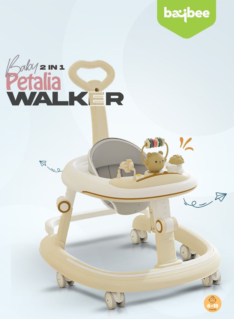 BAYBEE 2 in 1 Petalia Pro Baby Walker for Kids, Foldable Kids Walker with 5 Height Adjustable, Parental Push Handle & Musical Toy Bar | Kids Activity Walker for Toddlers | Push Walker for Baby Boy Girl 6 to 18 Months Beige - Image 2