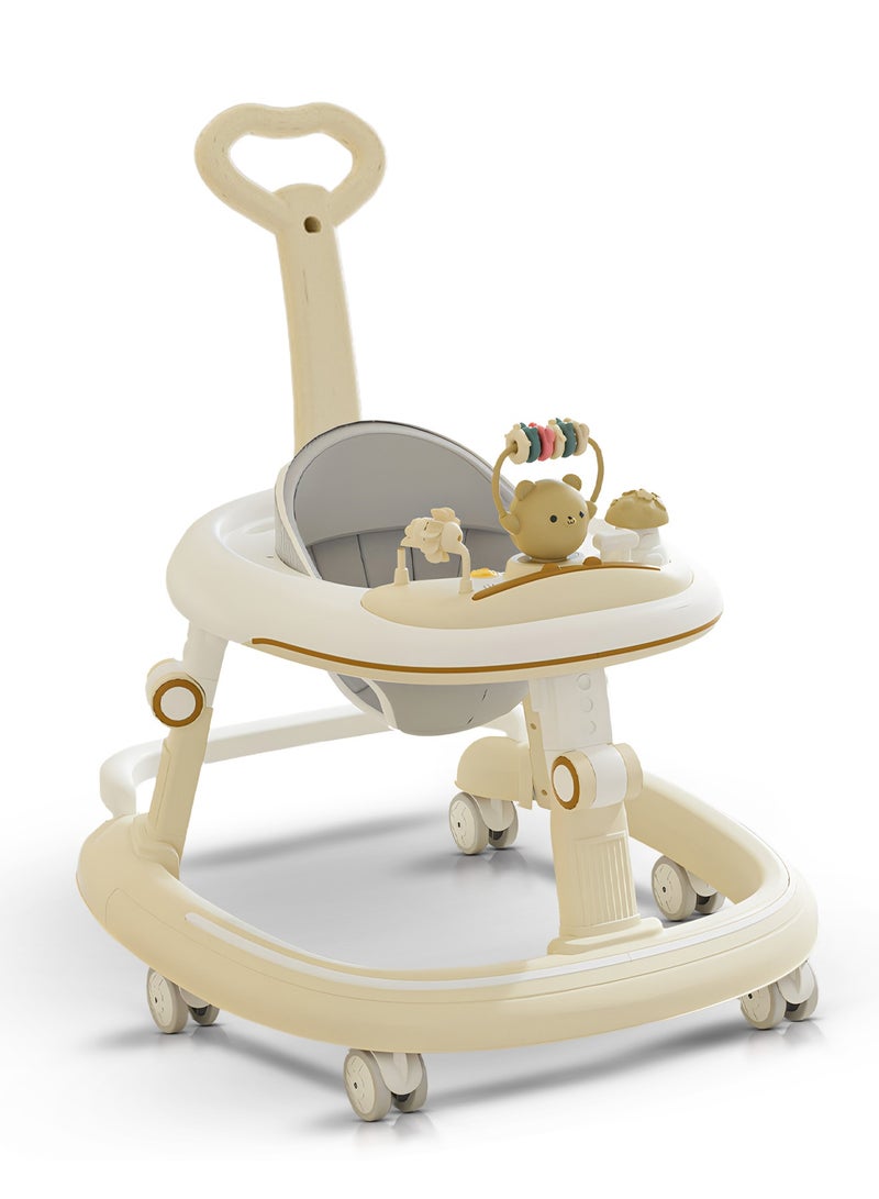 BAYBEE 2 in 1 Petalia Pro Baby Walker for Kids, Foldable Kids Walker with 5 Height Adjustable, Parental Push Handle & Musical Toy Bar | Kids Activity Walker for Toddlers | Push Walker for Baby Boy Girl 6 to 18 Months Beige - Image 1
