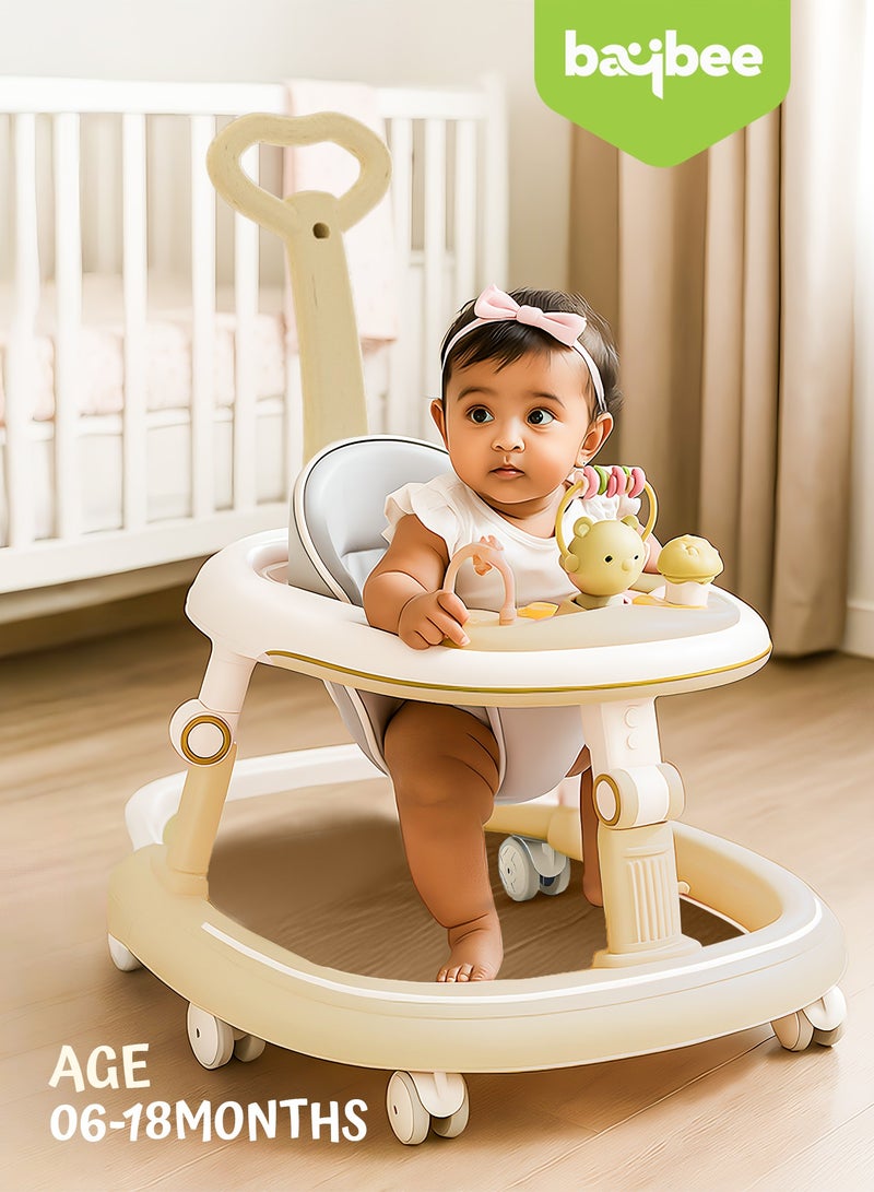 BAYBEE 2 in 1 Petalia Pro Baby Walker for Kids, Foldable Kids Walker with 5 Height Adjustable, Parental Push Handle & Musical Toy Bar | Kids Activity Walker for Toddlers | Push Walker for Baby Boy Girl 6 to 18 Months Beige - Image 3