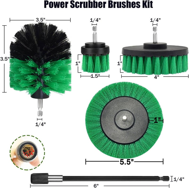 DOUSHI 5 Pcs Plastic Power Scrubber Brush Attachment Set, for Bathroom, Floor, Kitchen, Car (Green, Drill Not Included) - Image 2