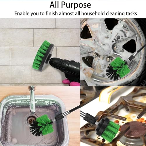 DOUSHI 5 Pcs Plastic Power Scrubber Brush Attachment Set, for Bathroom, Floor, Kitchen, Car (Green, Drill Not Included) - Image 5