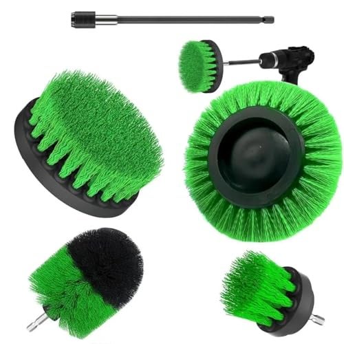 DOUSHI 5 Pcs Plastic Power Scrubber Brush Attachment Set, for Bathroom, Floor, Kitchen, Car (Green, Drill Not Included) - Image 1