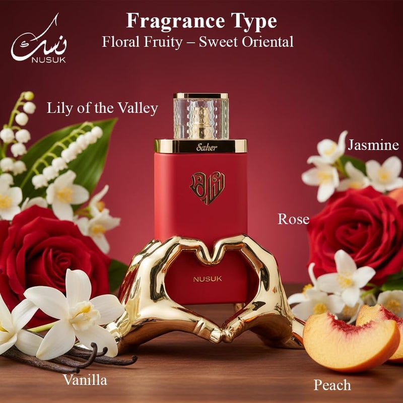 NUSUK Saher Eau de Parfum for Women - 100ml | Long Lasting Luxury Perfume with Apple, Jasmine, Rose & Vanilla Notes | Elegant & Sophisticated Scent For Women - Image 3