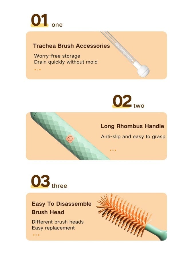 Electric Silicone Bottle Brush, Electric Bottle Brush Set with Baby Bottle Brush Cleaner, Nipple Brush, Straw Cleaner Brush, Travel Baby Essentials for Moms Straw Brushes Green - Image 4