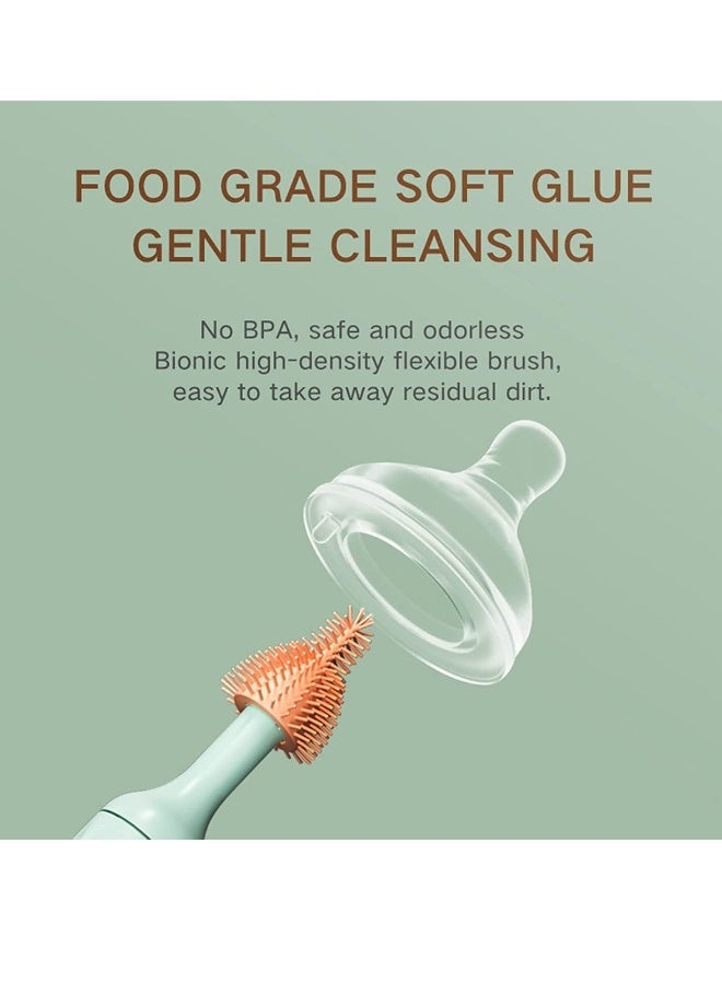 Electric Silicone Bottle Brush, Electric Bottle Brush Set with Baby Bottle Brush Cleaner, Nipple Brush, Straw Cleaner Brush, Travel Baby Essentials for Moms Straw Brushes Green - Image 2