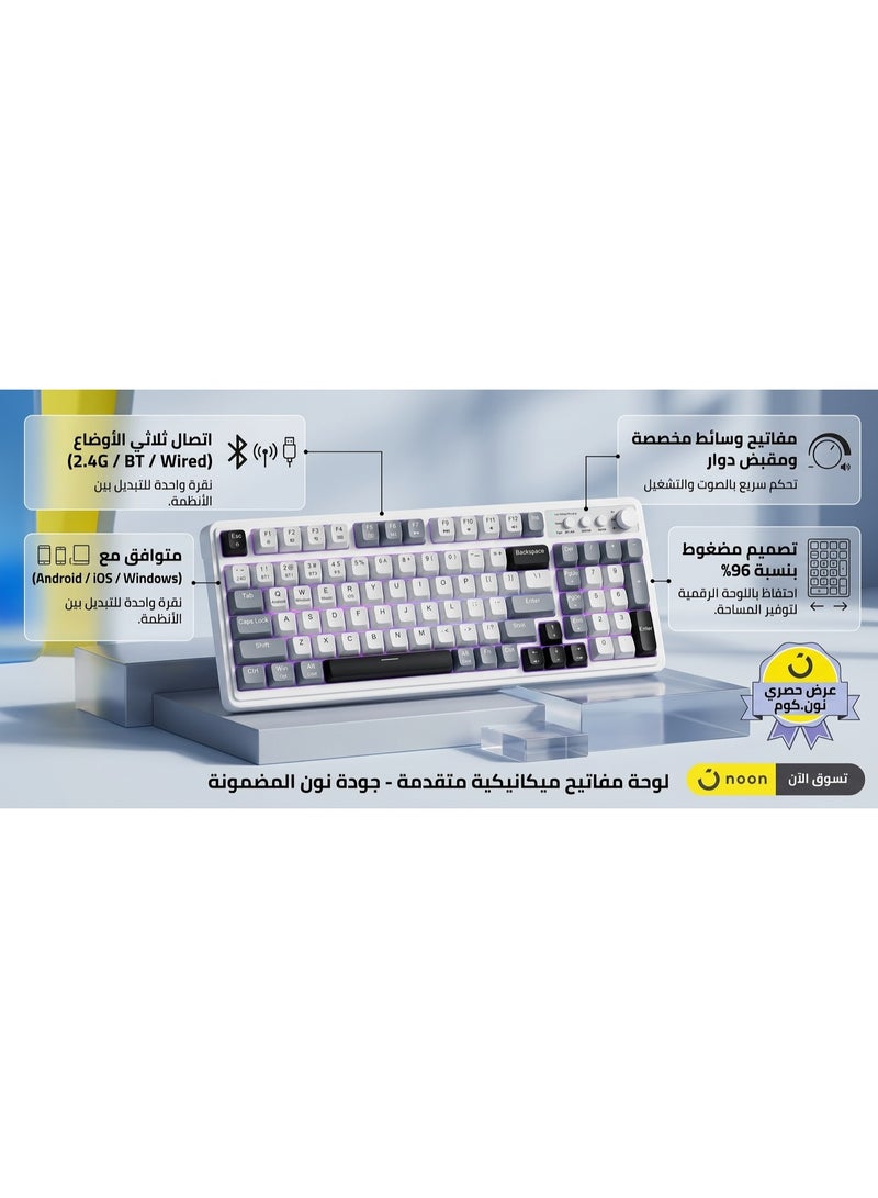 أولا لوحة مفاتيح ألعاب ميكانيكية لاسلكية ثلاثية الأوضاع AULA 99 مع إضاءة خلفية RGB ولوحة أرقام - رمادي - Image 2