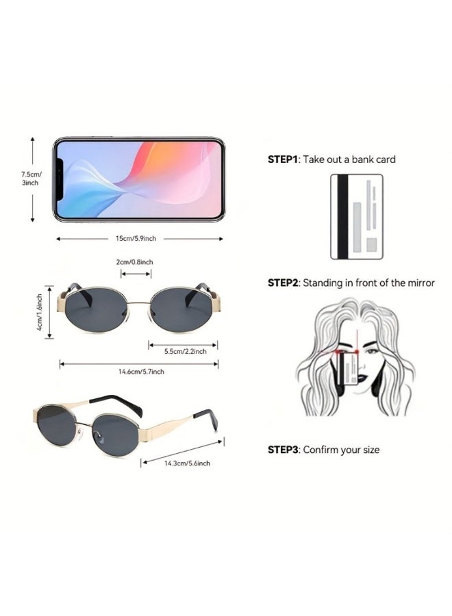 Retro Oval Sunglasses for Men and Women, Gold Metal Frame Black Brown UV400 Eyewear, Lightweight Vintage Fashion Sunglasses with Glasses  Case - Image 3