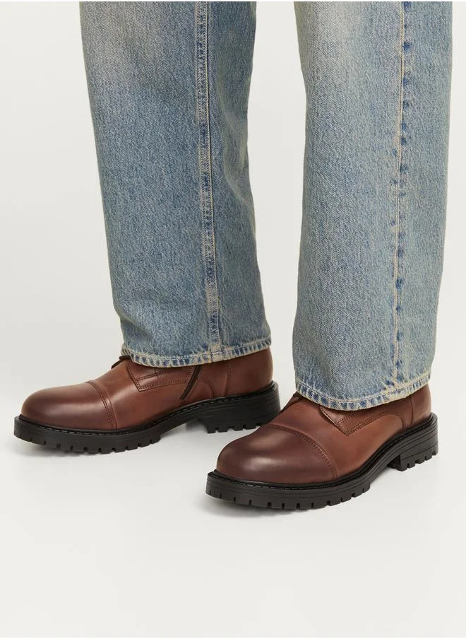 JACK & JONES Solid Lace and Zip Detail Leather Boots