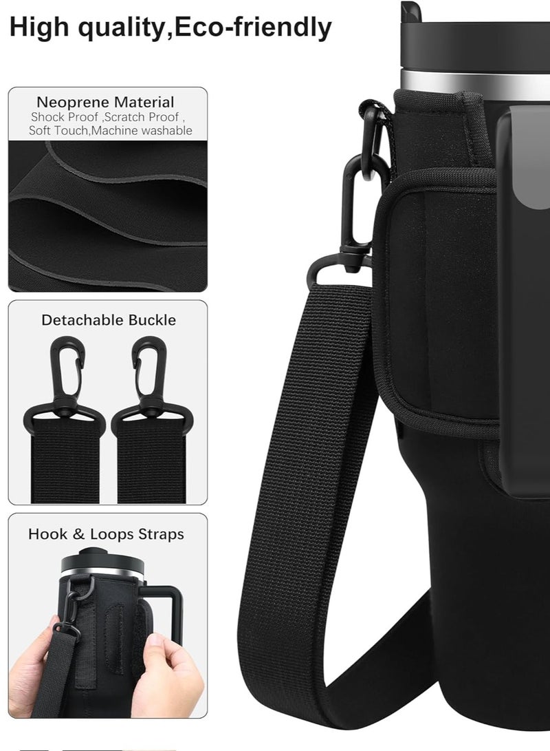 Generic Water Bottle Bag for Stanley 40 Oz Tumbler with Handle, Stanley Cup Accessories with Adjustable Shoulder Strap, Straw Cover & Carrier Clip for Walking Hiking Camping  - Image 4