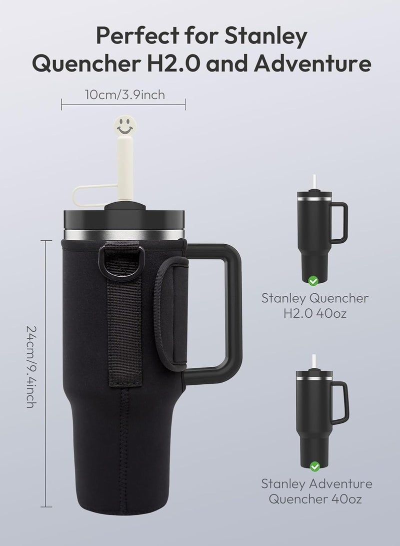 Generic Water Bottle Bag for Stanley 40 Oz Tumbler with Handle, Stanley Cup Accessories with Adjustable Shoulder Strap, Straw Cover & Carrier Clip for Walking Hiking Camping  - Image 2
