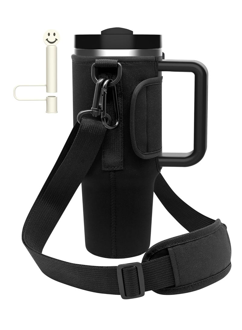 Generic Water Bottle Bag for Stanley 40 Oz Tumbler with Handle, Stanley Cup Accessories with Adjustable Shoulder Strap, Straw Cover & Carrier Clip for Walking Hiking Camping  - Image 1
