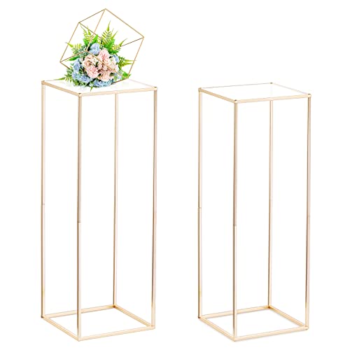 Nuptio Gold Vases for Centerpieces Wedding with Acrylic Panel 2 Pcs 315 inch Tall Metal Flower Vase Flowers Stand Elegant Bulk Weddings Decoration Table Geometric Centerpiece for Party Tables - Image 1