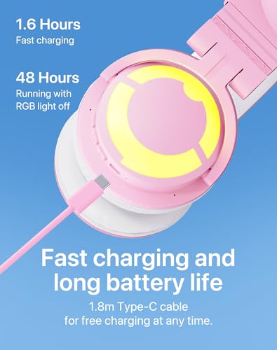 YOWU Cat Ear Headphones CE, Wired/Wireless Pink Gaming Headsets with Seamless Live Sound Experience for PC/PE/Switch/PS4/PS5, Built-in Mic & Customizable RGB Light Effect for Anime Lovers - Image 5