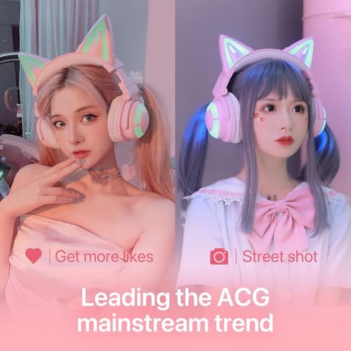 YOWU Cat Ear Headphones CE, Wired/Wireless Pink Gaming Headsets with Seamless Live Sound Experience for PC/PE/Switch/PS4/PS5, Built-in Mic & Customizable RGB Light Effect for Anime Lovers - Image 3