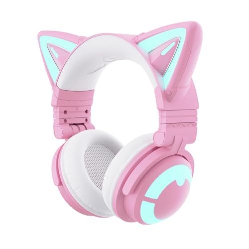YOWU Cat Ear Headphones CE, Wired/Wireless Pink Gaming Headsets with Seamless Live Sound Experience for PC/PE/Switch/PS4/PS5, Built-in Mic & Customizable RGB Light Effect for Anime Lovers - Image 1