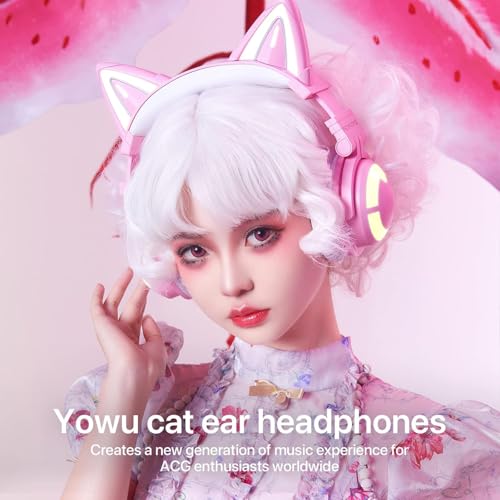 YOWU Cat Ear Headphones CE, Wired/Wireless Pink Gaming Headsets with Seamless Live Sound Experience for PC/PE/Switch/PS4/PS5, Built-in Mic & Customizable RGB Light Effect for Anime Lovers - Image 2