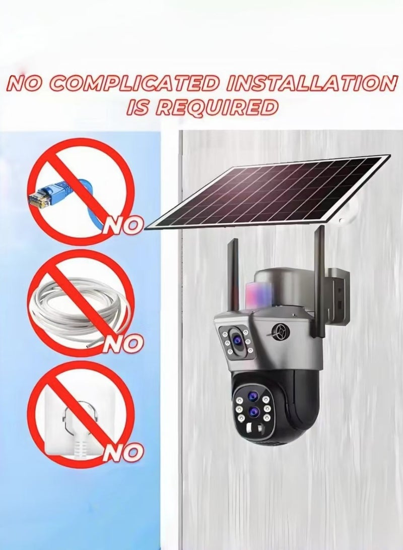 Generic 8MP 4K Dual Lens Solar Security Cameras 4G Outdoor，360° View Pan/Tilt Home Security Camera with Color Night Vision, Easy to Install PIR Human Detection Night Vision Camera Seguranca  Waterproof Outdoor Auto Tracking CCTV Cam (With 64GB SD Card)  - Image 3