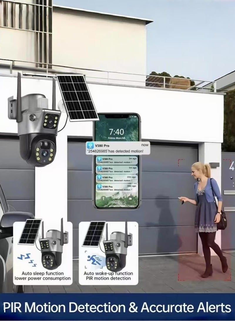 Generic 8MP 4K Dual Lens Solar Security Cameras 4G Outdoor，360° View Pan/Tilt Home Security Camera with Color Night Vision, Easy to Install PIR Human Detection Night Vision Camera Seguranca  Waterproof Outdoor Auto Tracking CCTV Cam (With 64GB SD Card)  - Image 5