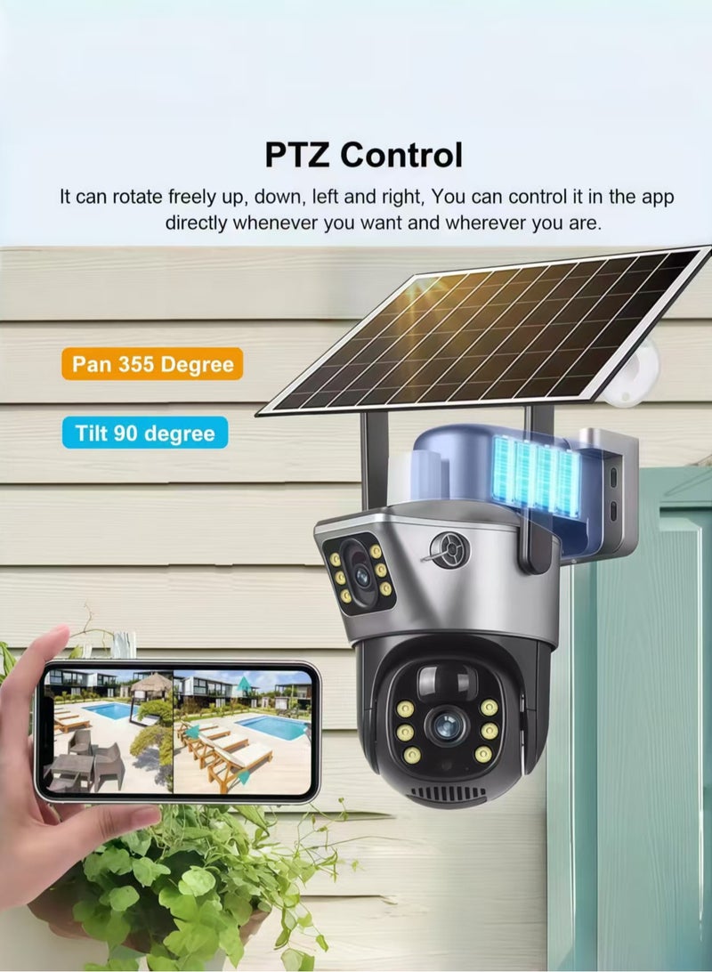 Generic 8MP 4K Dual Lens Solar Security Cameras 4G Outdoor，360° View Pan/Tilt Home Security Camera with Color Night Vision, Easy to Install PIR Human Detection Night Vision Camera Seguranca  Waterproof Outdoor Auto Tracking CCTV Cam (With 64GB SD Card)  - Image 4